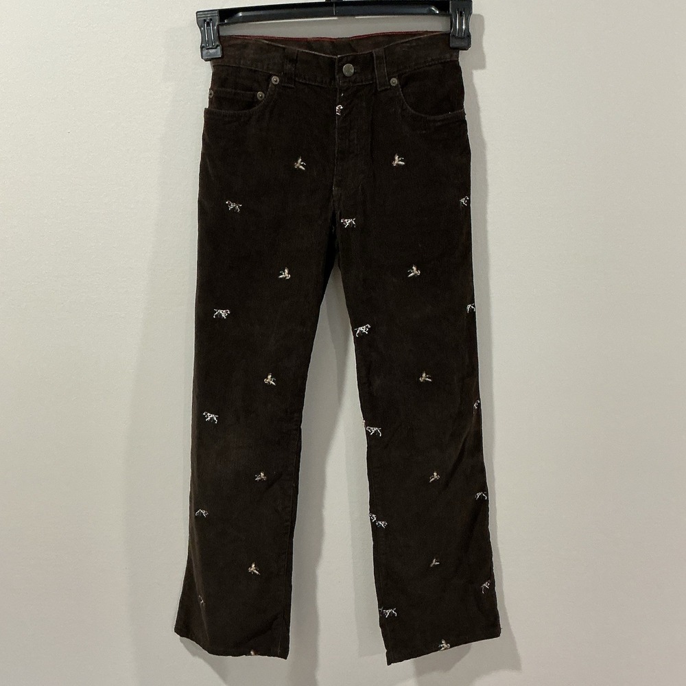 Crewcuts J.Crew Kids‎ Corduroy Pants Sz 10 Brown Embroidered Ducks Dogs Hunting